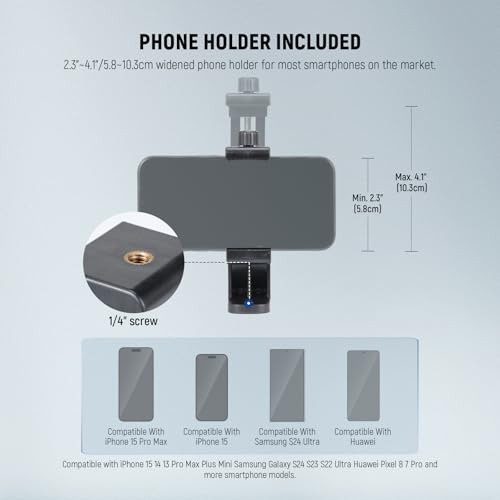 NEEWER Basic Mini Desk Tripod for iPhone & Camera with 3 Way Pan Tilt Head, Handle & Remote, Metal Portable Table Top Video Phone Tripod with 1/4" Plate for DSLR Camera Camcorder, Max Load 13lb, TP02 - style: TP02 w/Phone Holder