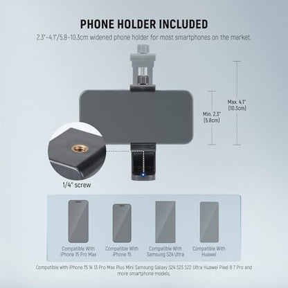 NEEWER Basic Mini Desk Tripod for iPhone & Camera with 3 Way Pan Tilt Head, Handle & Remote, Metal Portable Table Top Video Phone Tripod with 1/4" Plate for DSLR Camera Camcorder, Max Load 13lb, TP02 - style: TP02 w/Phone Holder