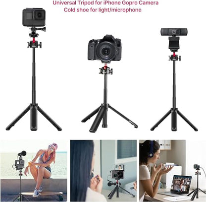 ULANZI MT-16 Extendable Mini Camera Tripod, 4 Levels Adjustment 360° Ball Head Cold Shoe Lightweight Portable Vlog Travel Selfie Stick Handle Grip Desktop Webcam Tripod for DSLR Action Camera