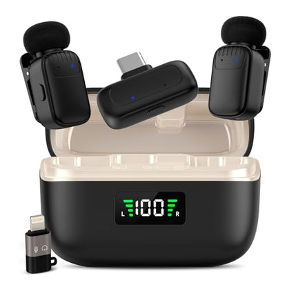 Mini Wireless Lavalier Microphone for iPhone/Android/PC with USB-C Plug, 3-Level Noise Reduction, 30H Battery Life with Charging Case, AI Voice Changer Microphone, Tiny Mics for Vlogging & Podcast