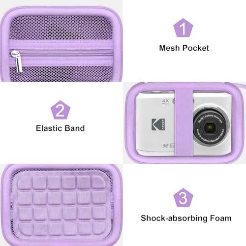 Canboc Carrying Case for Kodak PIXPRO FZ55/ FZ45 16MP Digital Camera, FZ45 Video Vlogging Camera Bag, Mesh Pocket fit Cable, SD Card, Purple (Case Only) - color: Small-Purple
