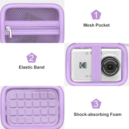 Canboc Carrying Case for Kodak PIXPRO FZ55/ FZ45 16MP Digital Camera, FZ45 Video Vlogging Camera Bag, Mesh Pocket fit Cable, SD Card, Purple (Case Only) - color: Small-Purple