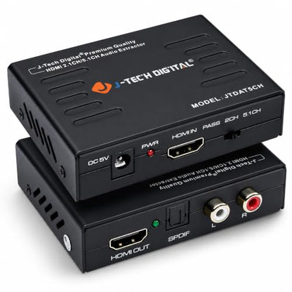 J-Tech Digital Premium Quality 4k HDMI to HDMI + Audio (SPDIF + RCA Stereo) Audio Extractor Converter (JTDAT5CH) - size: 4K 30 Hz