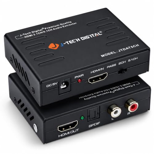 J-Tech Digital Premium Quality 4k HDMI to HDMI + Audio (SPDIF + RCA Stereo) Audio Extractor Converter (JTDAT5CH) - size: 4K 30 Hz