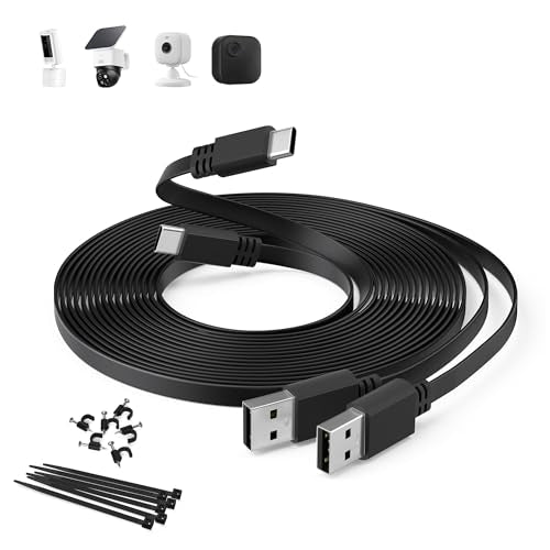 Itramax Flat USB C Extension Cable 16.5FT/5M,2Pack Extra Long USBA to Type C 2.0 Power Charging Cord for Blink Outdoor 4/Mini 2 2K+,eufy Indoor Cam S350/C220,EZVIZ H6c 2K/CP1 Pro/CB2,Ring,Xiaomi,Black - color: Black, size: 16.5FT/5M