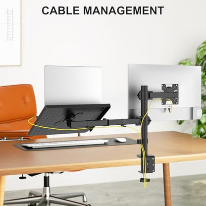 WALI Dual Arm Laptop and Monitor Desk Mount for 17" Notebook and Up to 27" Screen, Fully Adjustable Monitor Arm with Laptop Tray, VESA 75x75 100x100, Holds up to 22 lbs, Black (M001LP) - size: Dual, style: Adjustable Desk Mount