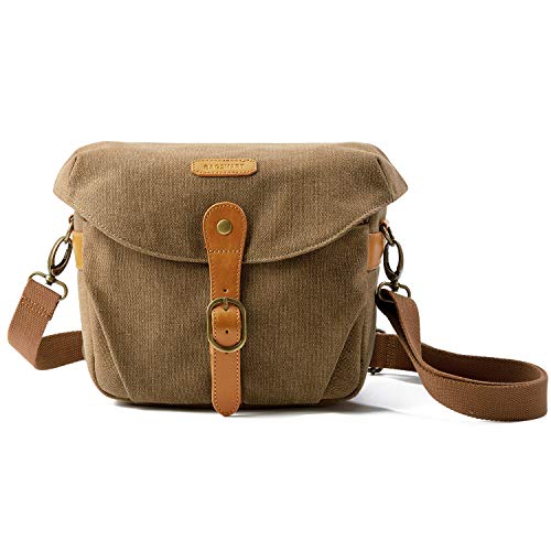 BAGSMART Canvas Crossbody Camera Bag with Rain Cover for Women Men, Khaki | SLR DSLR Camera Case, Compact Camera Shoulder Bag - color: 02-Kahki