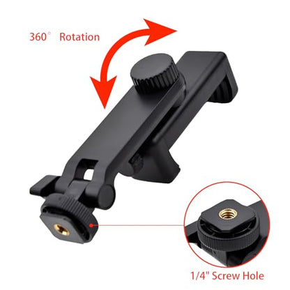 Heran Tripod Phone Mount for Camera, 360° Rotation Adjustable Cold Hot Shoe Smartphone Adapter Attachment Compatible with iPhone Samsung Sony Canon Nikon DSLR, Universal Accessories for Photography