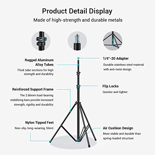 SMALLRIG Photography Light Stand 110"/9.2ft/280cm, Air-Cushioned Aluminum Photo Video Tripod Stand with 1/4" Screw for Softbox, Studio Light, Reflector and Ring Light, Max Load 8kg, RA-S280 - size: 9.2ft (Stand Only)