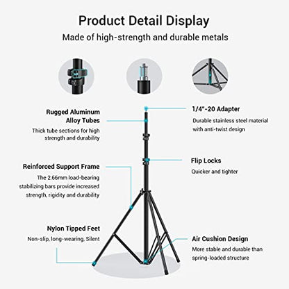 SMALLRIG Photography Light Stand 110"/9.2ft/280cm, Air-Cushioned Aluminum Photo Video Tripod Stand with 1/4" Screw for Softbox, Studio Light, Reflector and Ring Light, Max Load 8kg, RA-S280 - size: 9.2ft (Stand Only)