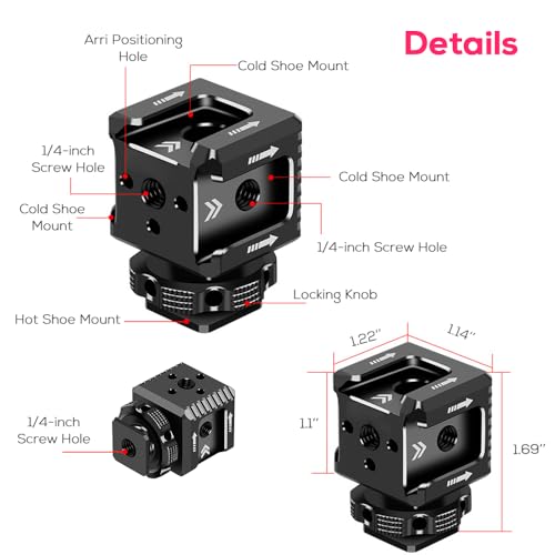 Triple Cold Shoe Mount Bracket, Camera Hot Shoe Mount Adapter with 1/4" Screw Holes for Flash Light Monitor Video Mic Compatible with Canon Nikon Camera Camcorder