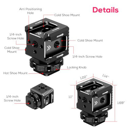 Triple Cold Shoe Mount Bracket, Camera Hot Shoe Mount Adapter with 1/4" Screw Holes for Flash Light Monitor Video Mic Compatible with Canon Nikon Camera Camcorder