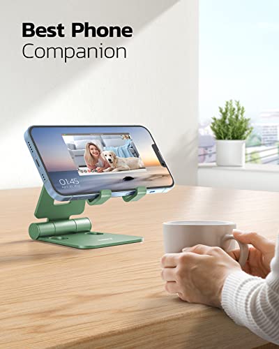 Nulaxy Dual Folding Cell Phone Stand, Fully Adjustable Foldable Desktop Phone Holder Cradle Dock Compatible with iPhone 17 16 15 14 13 12 11 Pro Max Xs Xr X 8, Nintendo Switch, All Phones- Green - color: G-Green