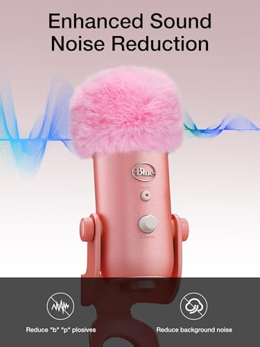 SUNMON Blue Yeti Microphone Pop Filter, Mic Cover Furry Foam for Blue Yeti, Fifine AM8, HyperX SoloCast, Razer Seiren V3 Mini Microphones and Most Mic (Pink)