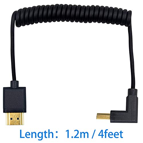 Duttek 4K Short HDMI Cable, Extreme Thin UP Angled HDMI Male to Male Coiled Cable for 3D and 4K Ultra HD TV Stick HDMI 2.0 Cord Extension Converter (1.2M/4FT) - size: Up Angled Male to Male 4FT/1.2M