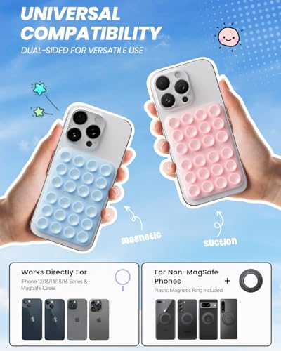Klearlook 2Pack Magnetic Suction Phone Mount for MagSafe Case, Sticky Phone Grip Holder for iPhone, Removable Hands-Free Selfie/Video for TikTok Influencers, Women Girl Gift, Light Pink & Light Blue - color: Light Pink & Light Blue