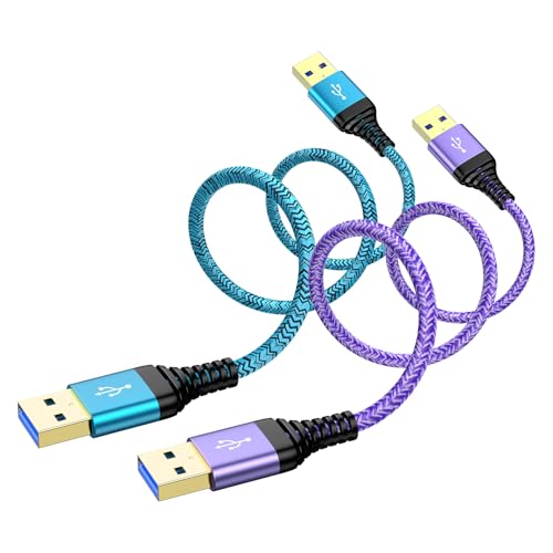 USB to USB Cable 3FT,2 Pack Double End USBA to USBA Cord USB3.0 Male to Male A to A Cable Type A Data Transfer Cord for Computer PC Laptop Cooler,Sound Bar,KVM,Hard Drive Enclosures,Monitor,DVD,TV,Hub - color: Blue, Purple