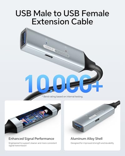 33ft USB 3.0 Extension Cable with Active Signal Booster, Long USB Extender Cable Male to Female, Stable 5Gbps Sync for VR Meta Quest, 4K Webcam, Keyboard, Xbox, PlayStation, Printer, SSD - size: 33ft