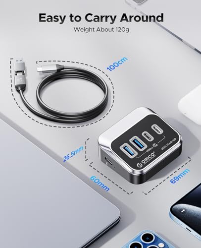 ORICO USB Hub 10Gbps with 2 USB A Ports+2 USB C Ports, USB 3.2 Gen 2 Hub with 3.28Ft USB-C-A/C Cable USB Splitter for iMac, MacBooks, Mac mini - size: 3.28Ft