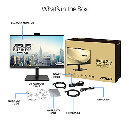ASUS 27” 1080P Video Conference Monitor (BE279QSK) - Full HD, IPS, Built-in Adjustable 2MP Webcam, Mic Array, Speakers, Eye Care, Wall Mountable, Frameless, HDMI, DisplayPort, VGA, Height Adjustable - style: 27" Webcam Mic Array