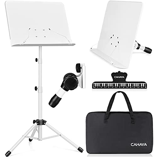 CAHAYA Sheet Music Stand & Tabletop Music Stand Solid Back with Carrying Bag for Books Notes Laptop Tablet White CY0194 - color: White, size: Standard Version