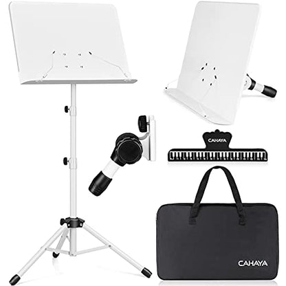 CAHAYA Sheet Music Stand & Tabletop Music Stand Solid Back with Carrying Bag for Books Notes Laptop Tablet White CY0194 - color: White, size: Standard Version