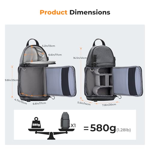 K&F CONCEPT Camera Sling Bag Crossbody Bag Camera Shoulder Backpack DSLR/SLR/Mirrorless Photography Bags Compatible with Canon/Nikon/Sony/Fuji/Gopro/DJI - color: Grey, size: Medium