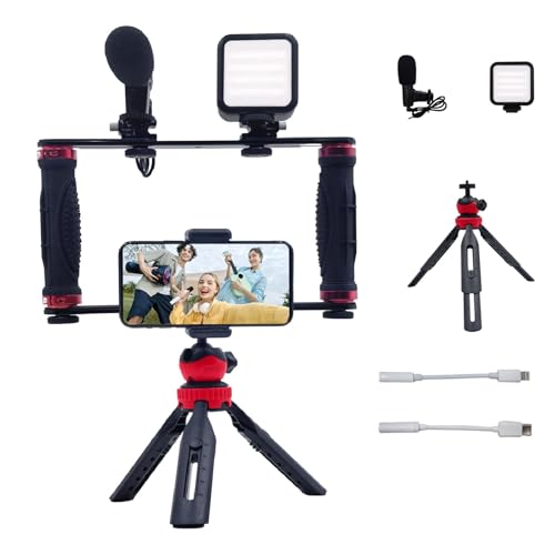 Vlogging Kit for iPhone Android Accessories, with Phone Mount, Tripod, LED Light, Microphone to One-Hand Operate Video Calling, Vlogging, YouTube, Instagram, Tiktok (Meta Black) - color: Meta Black