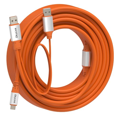 OkyLink 50ft (15M) USB 3.2 Gen 2 Type A to Type C Male to Male Cable - 10Gbps Long Range with External Power, Orange for Webcam, PC, Laptops, Portable Hard Drive, Phones, Hubs, VR Headsets - color: USB3.2(10Gbps), size: 50ft (15m)