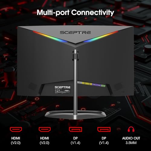 Sceptre Curved 24.5-inch Prime Gaming Monitor up to 240Hz 1080p R1500 1ms DisplayPort x2 HDMI x2 Blue Light Shift Build-in Speakers, Machine Black 2025 (C255B-FWT240 Series) - style: 24.5" Curved 240Hz