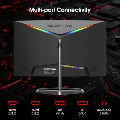 Sceptre Curved 24.5-inch Prime Gaming Monitor up to 240Hz 1080p R1500 1ms DisplayPort x2 HDMI x2 Blue Light Shift Build-in Speakers, Machine Black 2025 (C255B-FWT240 Series) - style: 24.5" Curved 240Hz
