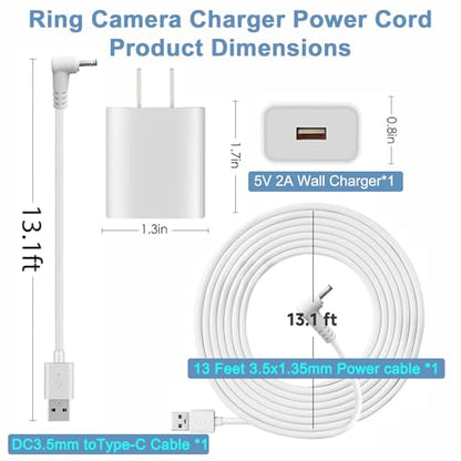 2-Pack Ring Stick up Camera Power Cord Compatible with Ring Stick Up Cam Battery/Plug-in 3rd Gen/2nd Gen & Pan Tilt Stick Up Camera, Indoor/Outdoor Weatherproof Power Cord (4m/13.1ft) White