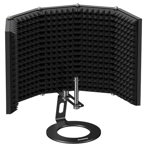 Aokeo Microphone Isolation Shield, Foldable Mic Shield with Triple Sound Insulation, Reflection Filter with 3/8" and 5/8" Mic Threaded Mount for Recording Studio, Podcasts, Singing, and Broadcasting - color: AK-505-O