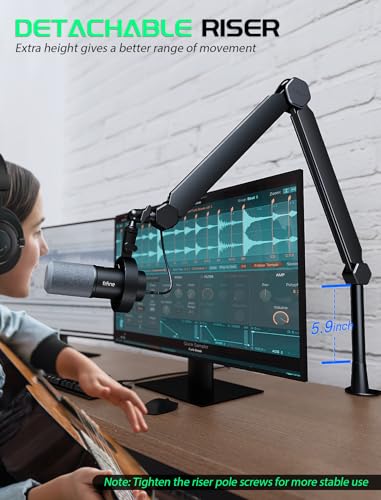 FIFINE Mic Boom Arm, Microphone Stand with Cable Management Channels, Extension Tube, Desk Clamp, Thread Adapter, Fully Adjustable Metal-Built Podcast Mic Arm for Streaming Gaming Recording-BM66T - size: BM66T Black（With Extension Tube)