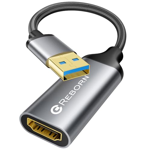 Reborn USB to HDMI Adapter, 1080P@60Hz for Macos Windows 7/8/10/11 | USB 3.0 Male to HDMI Female Audio & Video Converter Suitable for Laptop Desktop Monitor - Driver installation is required