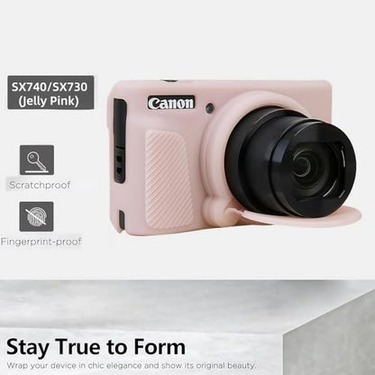 Camera Case for Canon PowerShot SX740/ SX730 Digital Camera,SX740 HS Case, Soft Silicone Protective Case Removable Lens Cover,Comes with 2 Screen Protectors and 1 Wrist Strap. (Jelly Pink) - color: Jelly Pink