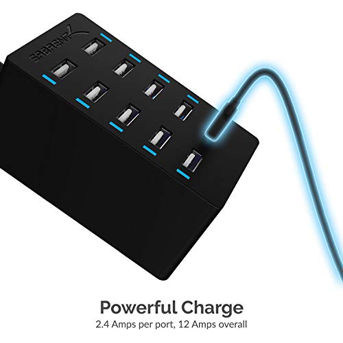 Sabrent 60 Watt (12 Amp) 10-Port [UL Certified] Family-Sized Desktop USB Rapid Charger. Smart USB Ports with Auto Detect Technology [Black] (AX-TPCS) - size: 10-Port