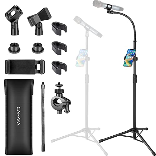 CAHAYA Dual-use Tripod Microphone Stand with Phone Holder Gooseneck Floor Mic Stand Portable with Carrying Bag and 2 Mic Clips for Singing Performance Wedding Stage Meeting Live CY0312 - color: Black, style: Gooseneck Version