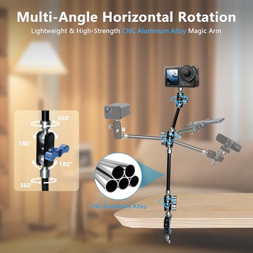 GEEKOTO 22" Magic Arm, Overhead Phone Mount with 360Dual Ball Head, CNC Aluminum Desk Camera Mount for Photography & Content Creation, Camera, Phone Holder,Filming, Action Camera, LED Light, Webcam - style: Desk Clip&Phone Clip