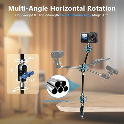 GEEKOTO 22" Magic Arm, Overhead Phone Mount with 360Dual Ball Head, CNC Aluminum Desk Camera Mount for Photography & Content Creation, Camera, Phone Holder,Filming, Action Camera, LED Light, Webcam - style: Desk Clip&Phone Clip