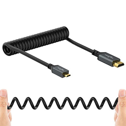 Twozoh Micro HDMI to HDMI Coiled Cable, Coiled Micro HDMI to Full HDMI Cable Support HDMI 2.0, 3D 4K UHD, 1080p (Extend up to 1.5M) - color: Coiled, size: 5Ft