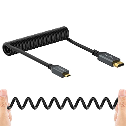 Twozoh Micro HDMI to HDMI Coiled Cable, Coiled Micro HDMI to Full HDMI Cable Support HDMI 2.0, 3D 4K UHD, 1080p (Extend up to 1.5M) - color: Coiled, size: 5Ft