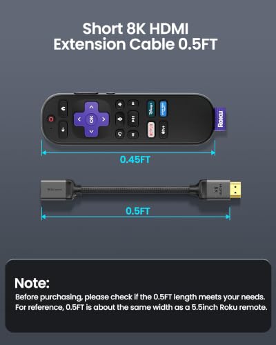 Silkland 8K HDMI Extension Cable 0.5FT Short HDMI Extender 2.1, 8K@60hz 4K@120hz HDMI Male to Female Adapter,Ultra High Speed 48Gbps HDMI Cord Competible with Fire Stick Roku TV Blu-Ray PS5/4 Xbox PC - size: 0.5FT