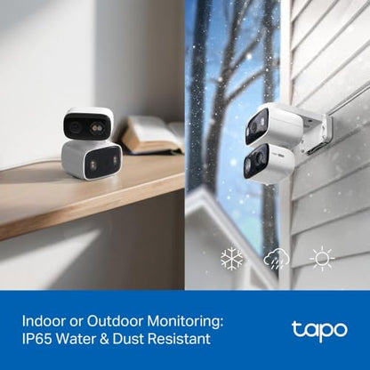 Tapo 2K Indoor/Outdoor Dual Lens Pan/Tilt Wired Security Camera - 125° Wide-Angle View + 6mm Zoom, Motion Track, Person/Vehicle Detection, Local Storage or Optional Cloud, C246D - size: 1-Pack, style: 2K Dual-Lens Pan/Tilt