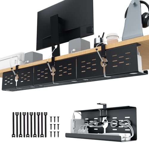 KEEGH 16" Under Desk Cable Management Tray, No Drill Clamp Mount, Extra Large Desk Cord Organizer Upgrade Capacity, Cord Management Tray for Home Office, Gaming Desk, Standing Desk, Black, 3 Pack - color: Black, size: 3 Pack
