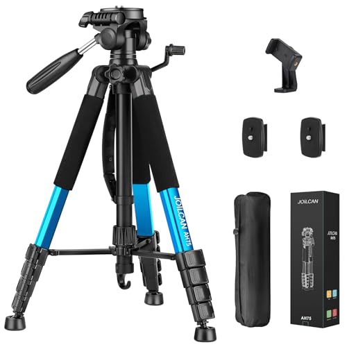 JOILCAN Tripod Camera Tripods, 74" Tripod for Camera Cell Phone Video Recording, Heavy Duty Tall Camera Tripod Stand, Professional Travel DSLR Tripods Compatible with Canon iPhone, Max Load 15 LB - color: Blue, size: 74"