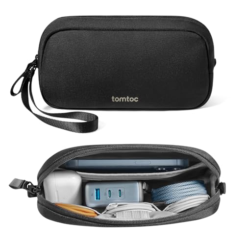 tomtoc Electronics Organizer Travel Case, Water Resistant Travel Bag Cable Organizer for Essentials, Tech Pouch Accessories Carry Storage for Cord, Phone, Cables, Airpods, USB Flash Drive, Daily Items - color: Black, size: Small