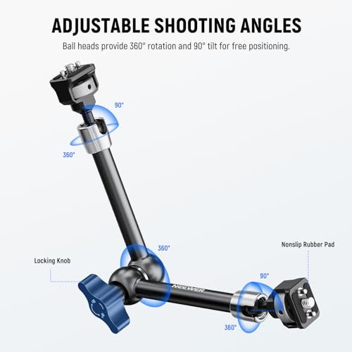 NEEWER 11" Articulating Magic Arm with 360° Ball Heads & Locating Pins for ARRI, Camera Monitor Mount with 1/4" Screws for DSLR Action Camera Monitor Video Light Compatible with SmallRig Cage Rig,ST16 - size: 11"