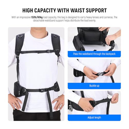 Neewer 2 in 1 Camera Roller Bag with Detachable Shockproof Dividers Retractable Handle Waistband Rain Cover Water Resistant Robust Carry On Backpack for Camera Tripod Flash Lens Laptop, Black, PB027 - style: Pb027