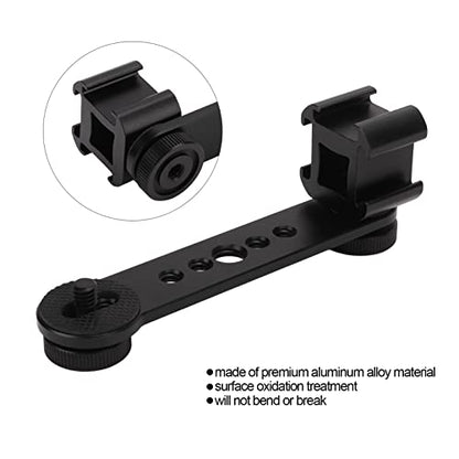 Triple Cold Shoe Mount, Gimbal Microphone Light Extension Bar Bracket Aluminium Alloy with 1/4in and 3/8in Screw Holes for OM 3/2, for Smooth 4, for Feiyu Gimbal Stabilizer(Black)